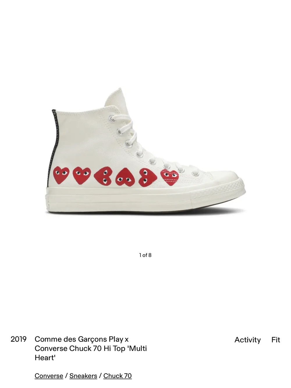 Converse+COMME DES GARCONS Chuck 70  Sneakers in Cream with Red Heart Motifs